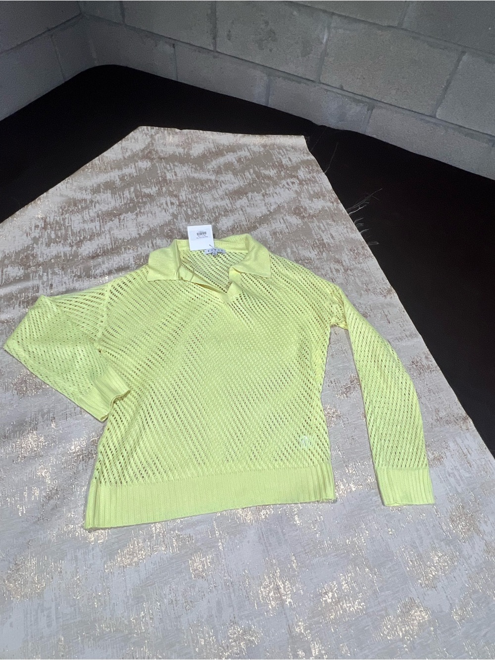 HYFVE Women's Open-Knit Collared Long Sleeve Pullover Sweater yellow Size L